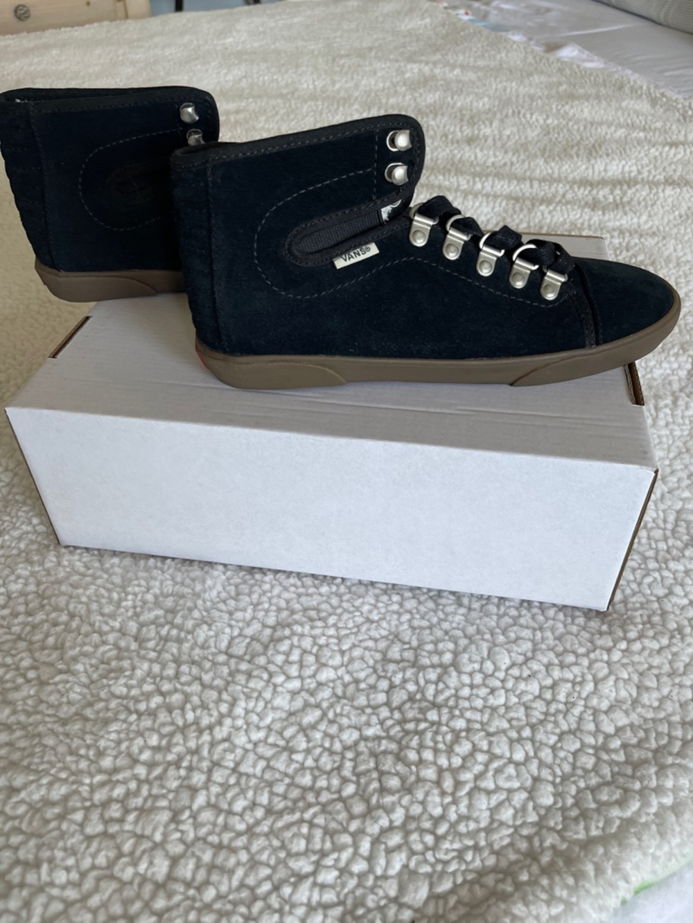 Vans Black Suede High-Top Sneakers with Brown Gum Sole